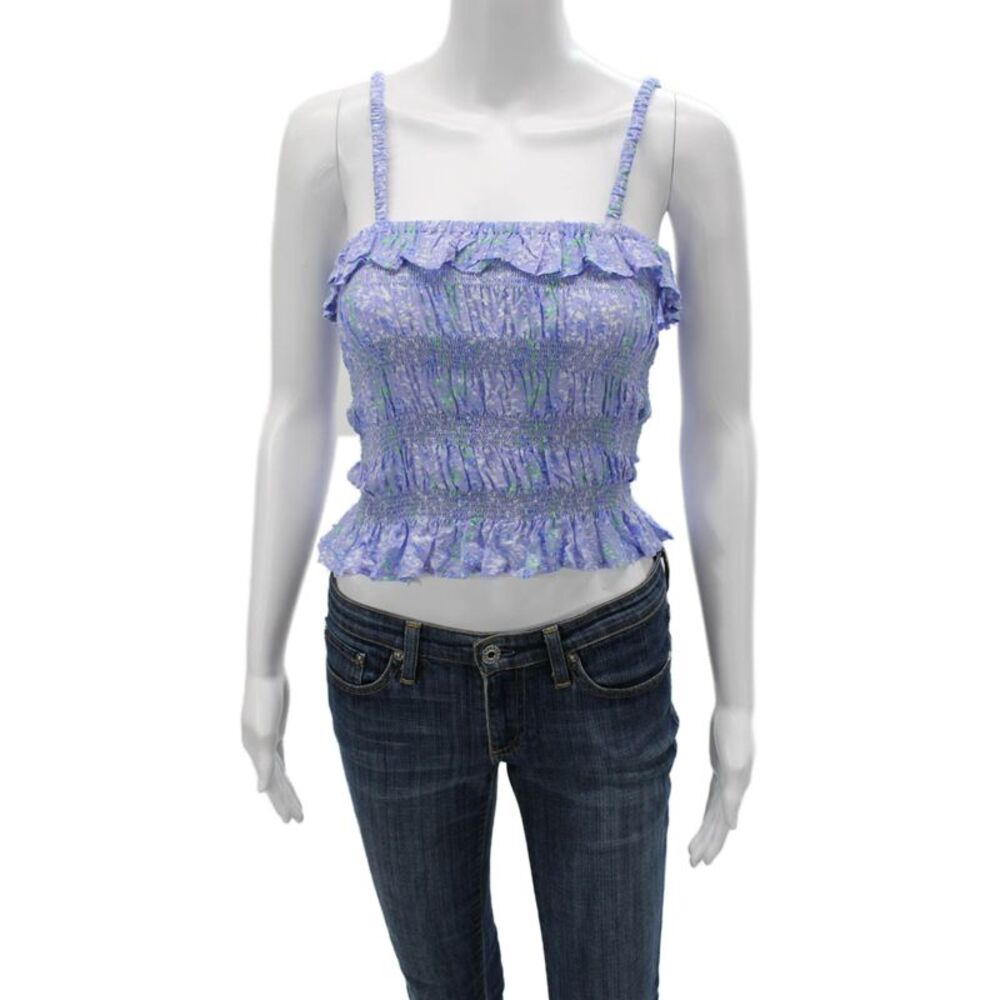 Designer Women Purple Floral Cropped Camisole Square Neck Size XS